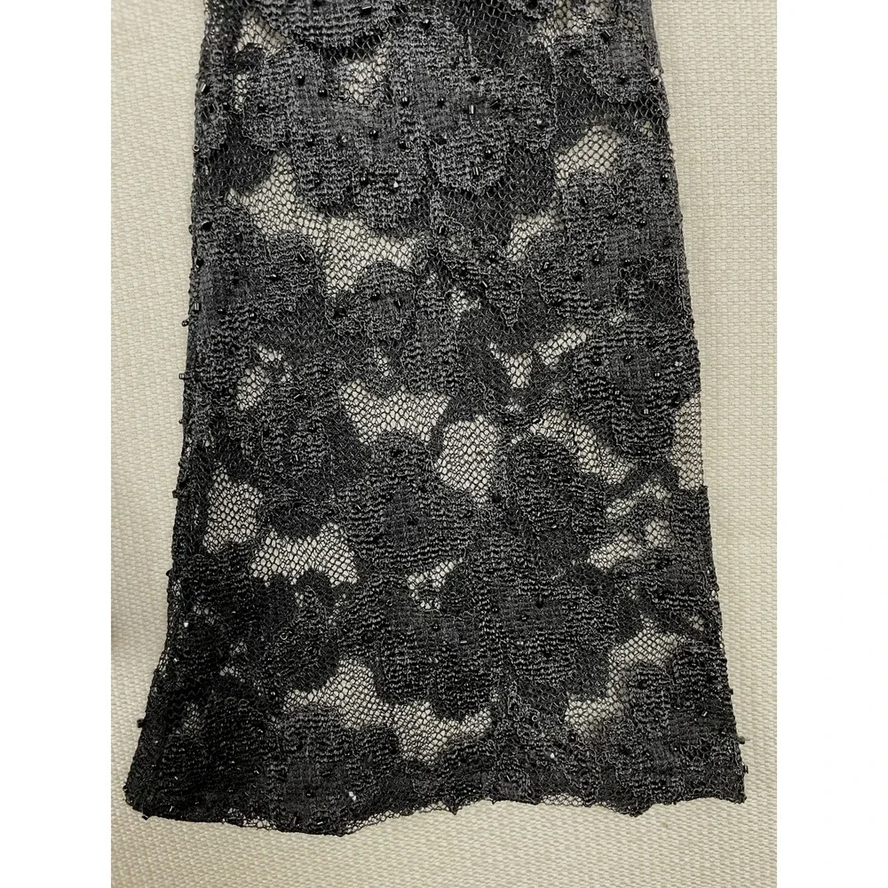 JS BOUTIQUE Lace Overlay Blouse M Sequins Faux-Wrap Mesh Top Evening Romantic - Picture 6 of 14